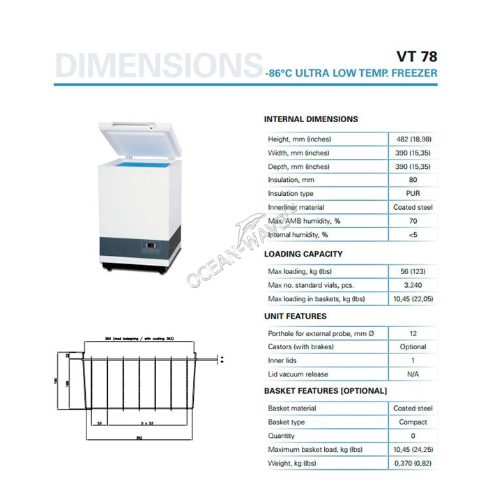 Ларь морозильный низкотемпературный Vestfrost VT 078 (-86C) - купить в интернет-магазине OCEAN-WAVE.ru